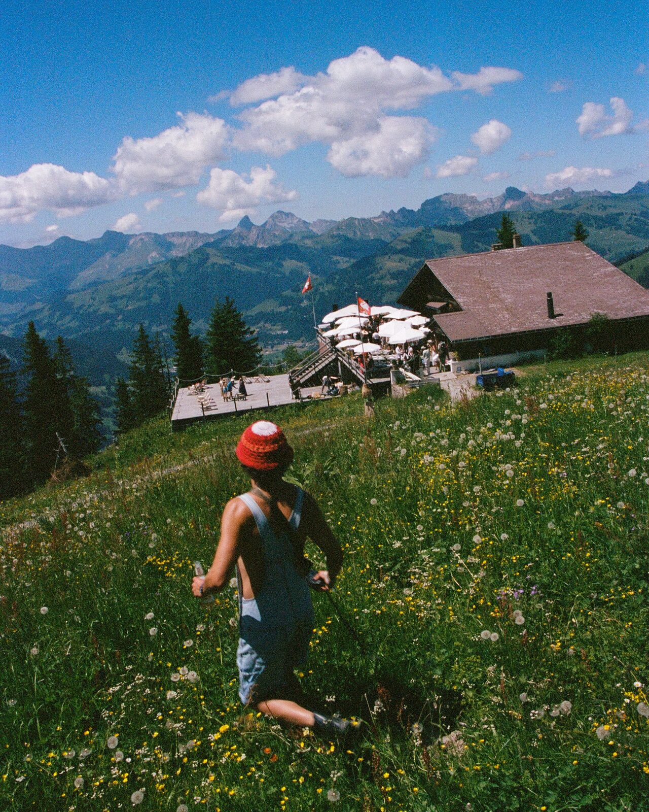 Walking up the meadow to the chalet